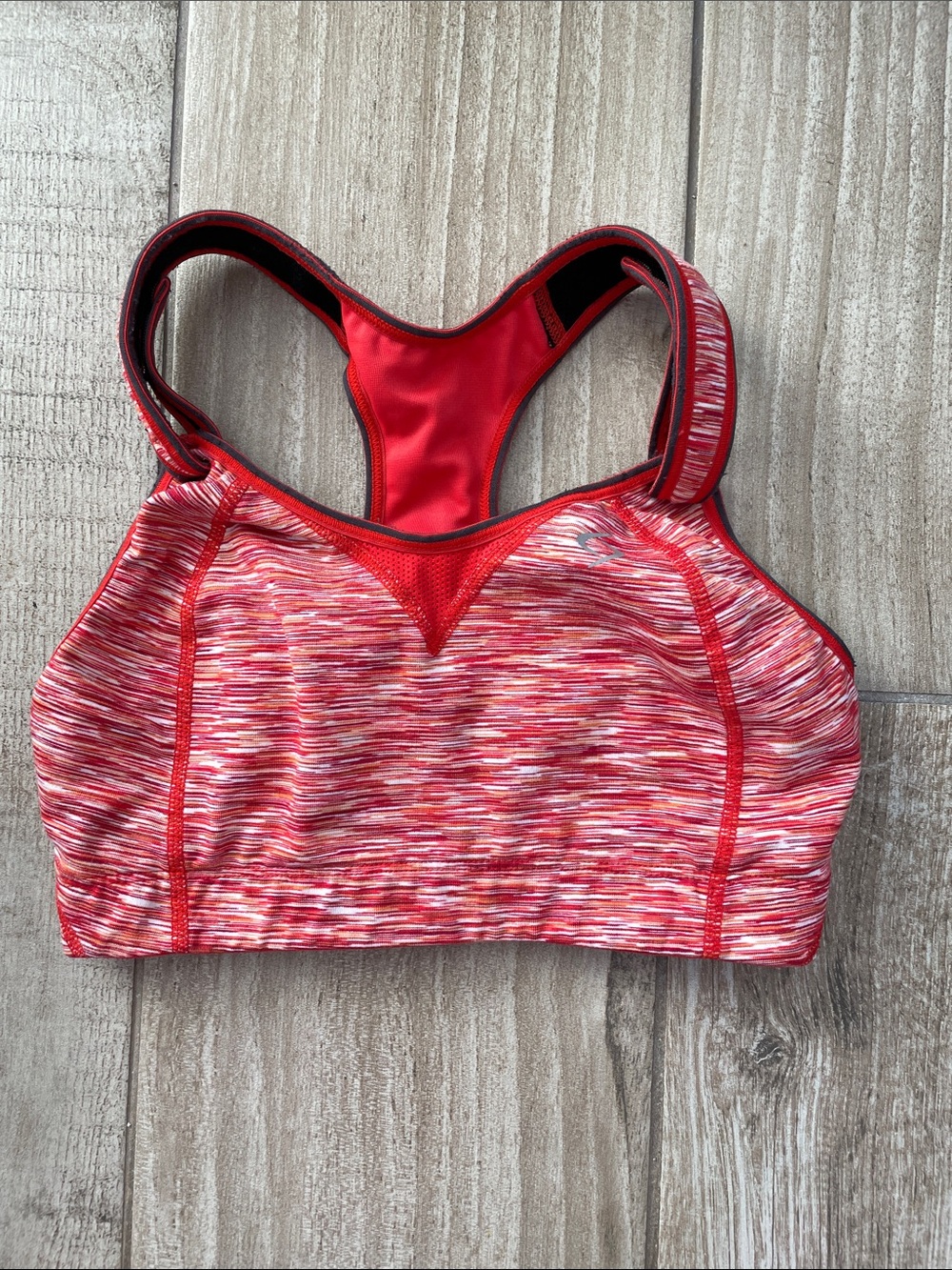Moving Comfort orange space-dye sports bra, size 34D